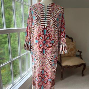 Oscar de la Renta Tribal Tie Dye African Print Caftan Robe Size XS